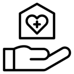 Hand holding a heart with a medical cross, symbolizing healthcare or patient care