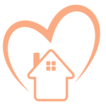 Peach-colored house icon with a rounded square base inside a circular outline, centered in the frame (home symbol)