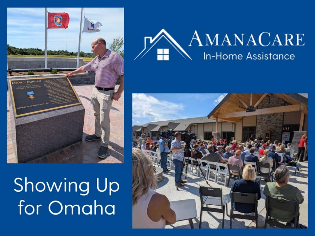 AmanaCare community spotlight on the Dunham House dedication in Omaha and support for combat-wounded veterans